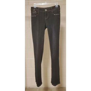 LA Idol Black Fancy Junior Flare Jeans Rhinestones